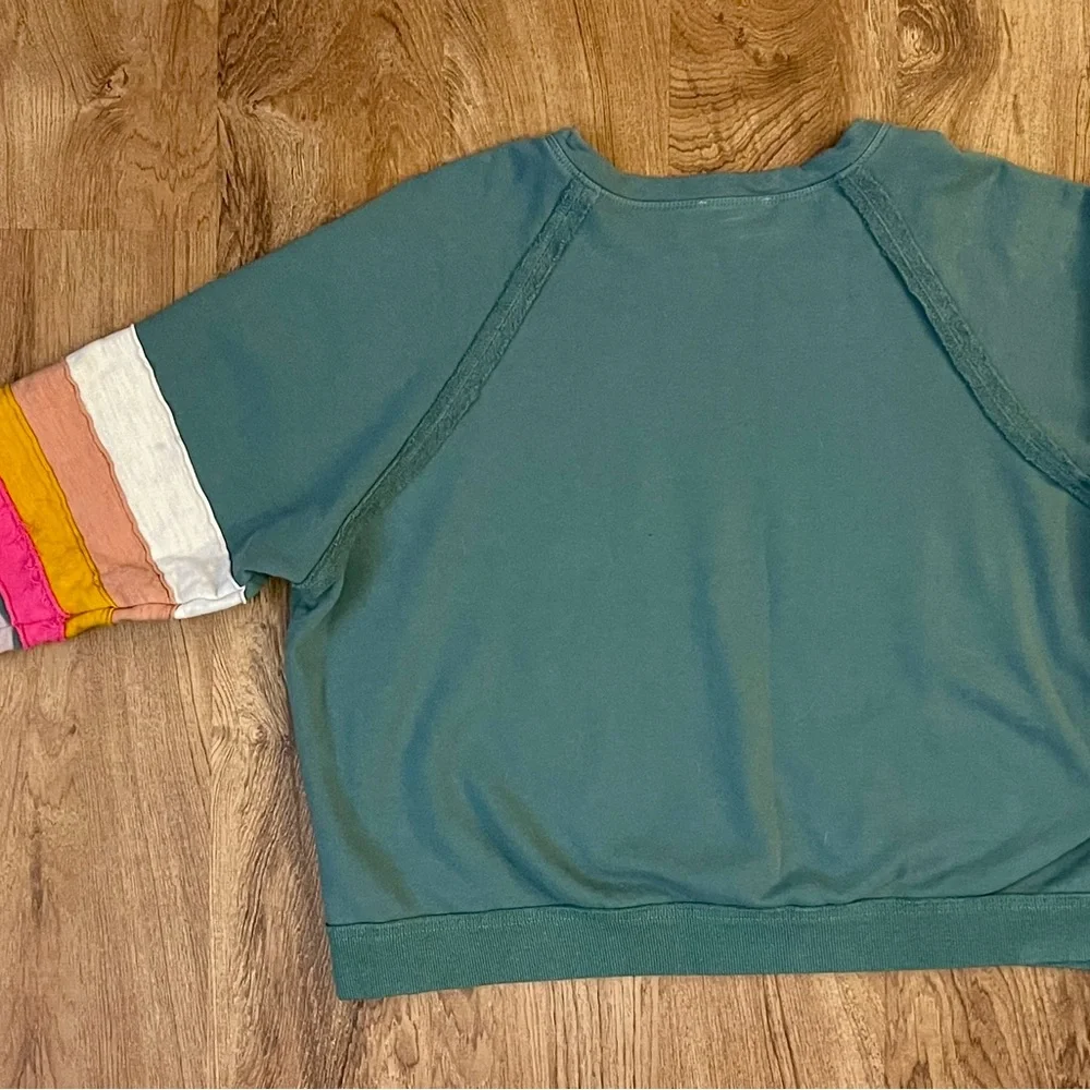 Easel Green Women’s Sweatshirt with Colorful Stripes - Picture 2 of 3